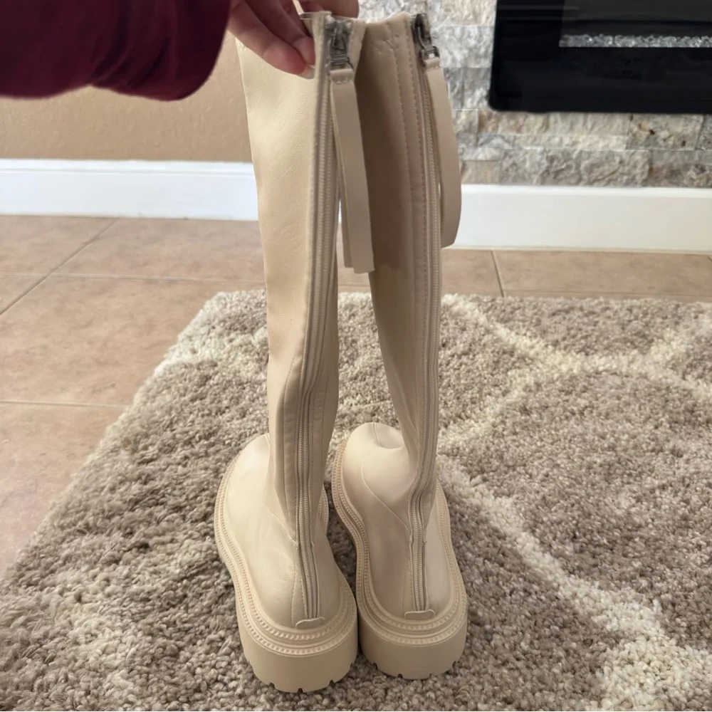 NEW Cream Platform Knee-High Boots
